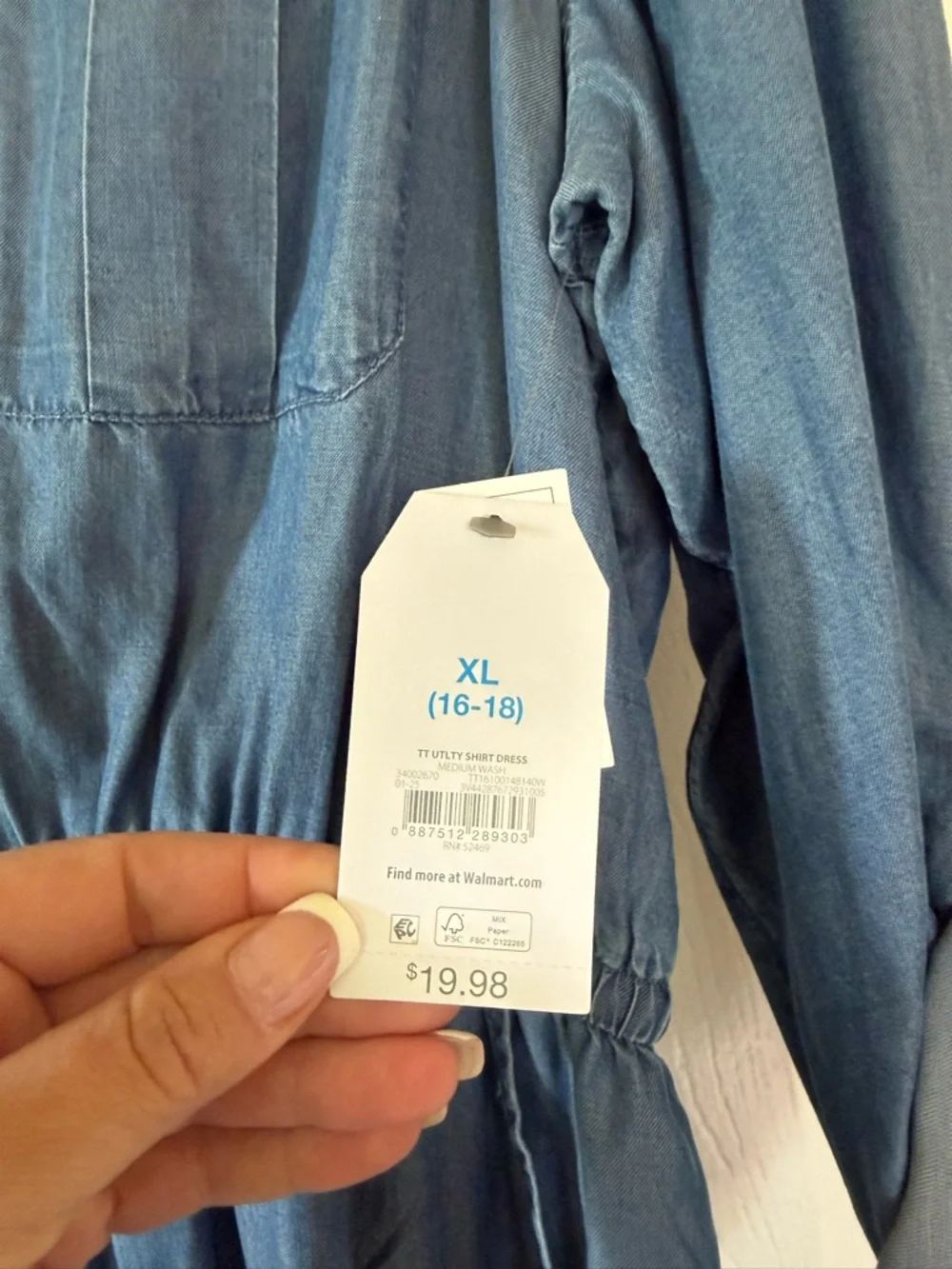 Light Blue Denim Shirt Dress with Drawstring Waist - Picture 6 of 8